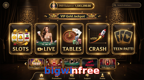 Main screen of Bigwinfree casino page for PK players