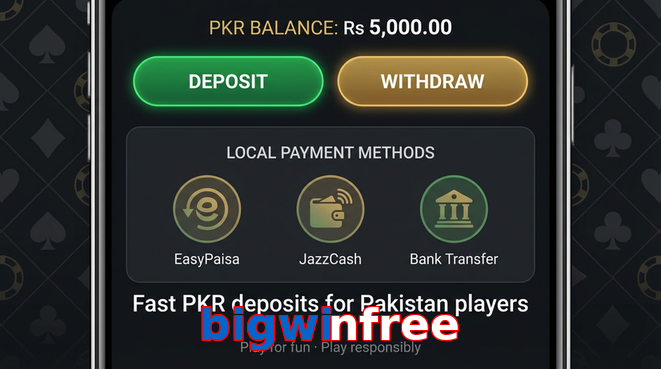 Deposit and withdrawal screen with PKR methods